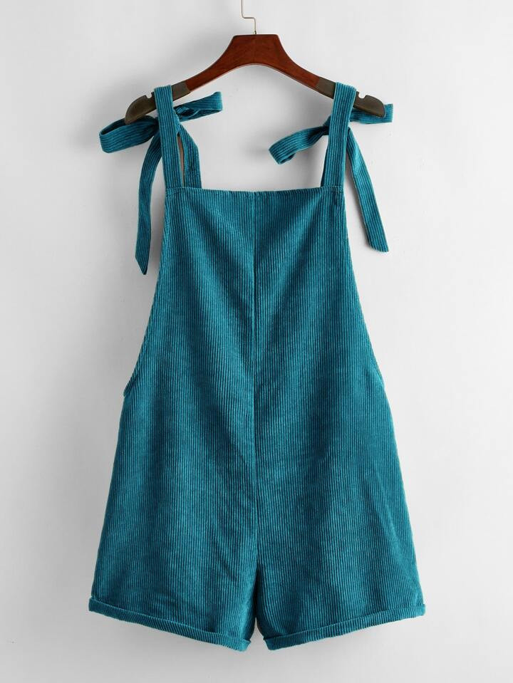 SHEIN EZwear Knot Shoulder Patch Pocket Cord Overall Shorts | SHEIN