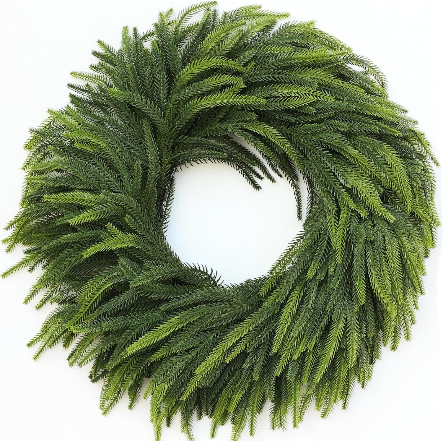 26" Large Norfolk Pine Wreath for Front Door, Realistic Artificial Christmas Wreaths Faux Pine Needles Green Fake Wreath for Walls Windows Porches Farmhouse Indoor Outdoor Home Decor | Amazon (US)