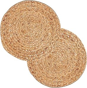 Woven Placemats- Water Hyacinth Placemat Sets - Round Table Mats - Heat Resistant Non-Slip Wicker... | Amazon (US)