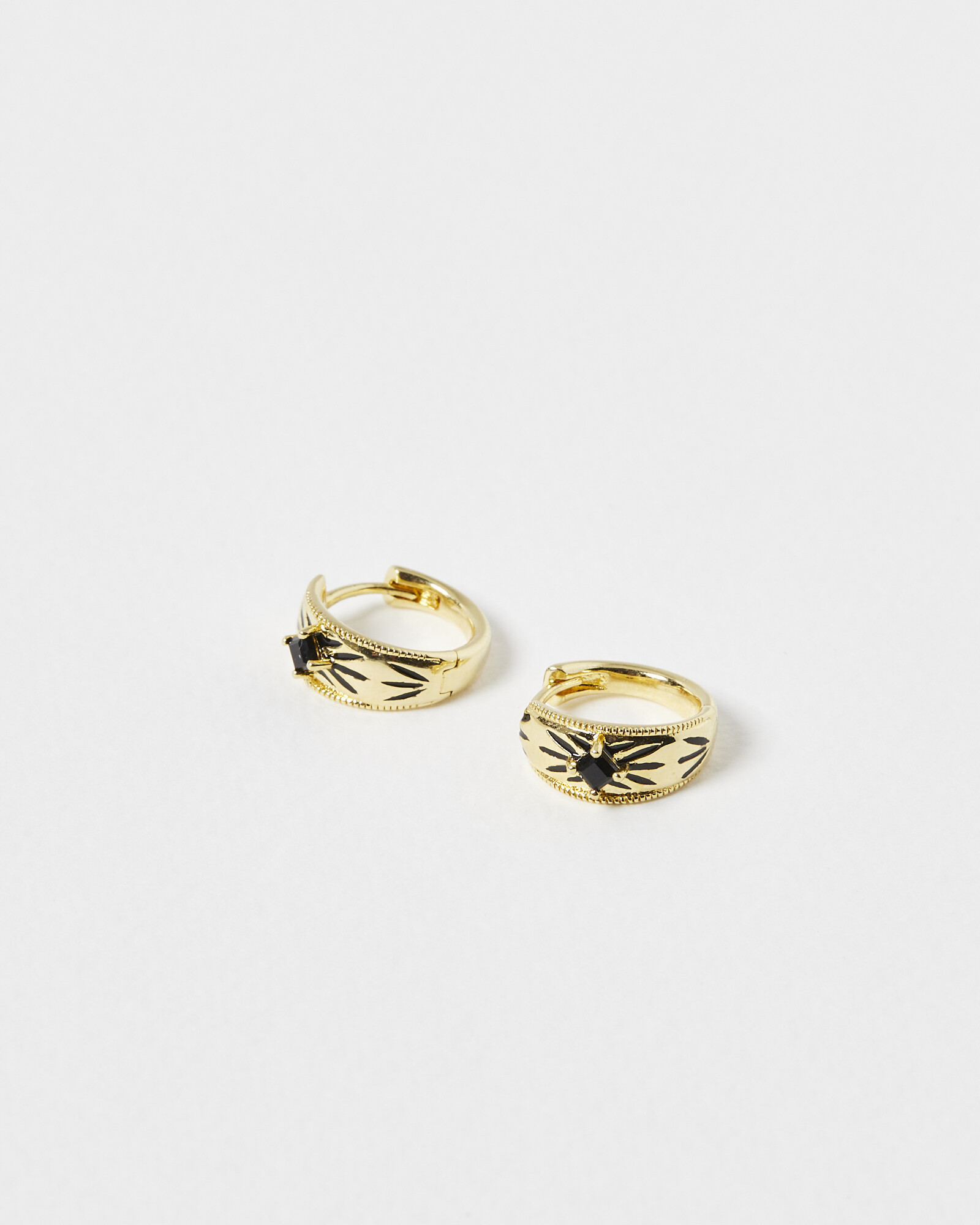 Bethan Black Onyx Starburst Gold Plated Hoop Earrings | Oliver Bonas | Oliver Bonas (Global)