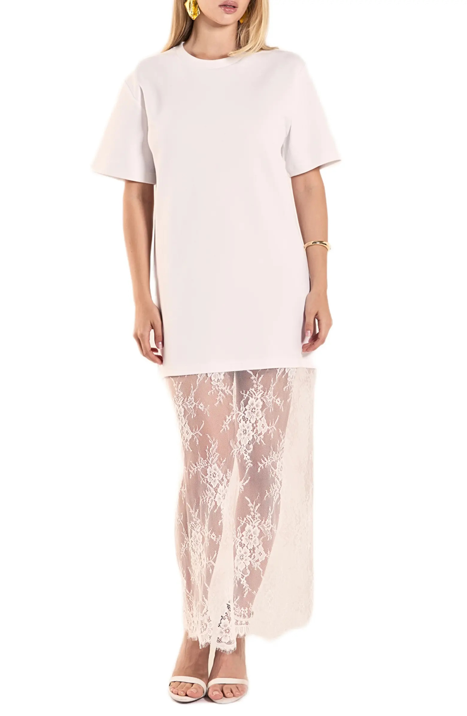 Mixed Media Cotton Knit & Lace T-Shirt Dress | Nordstrom