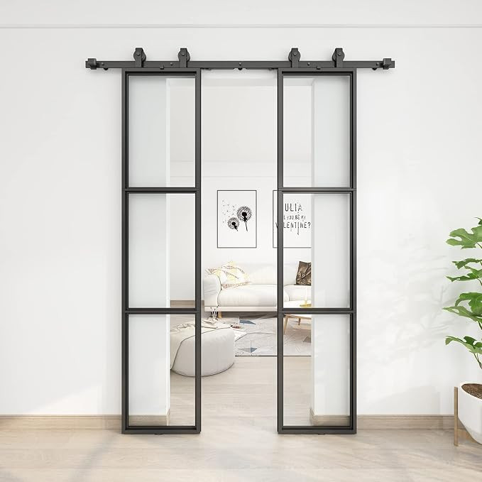 JUBEST 36in x 84in Double Barn Door with 6FT Hardware Kit and Soft Close Mechanism Included, 2 Se... | Amazon (US)