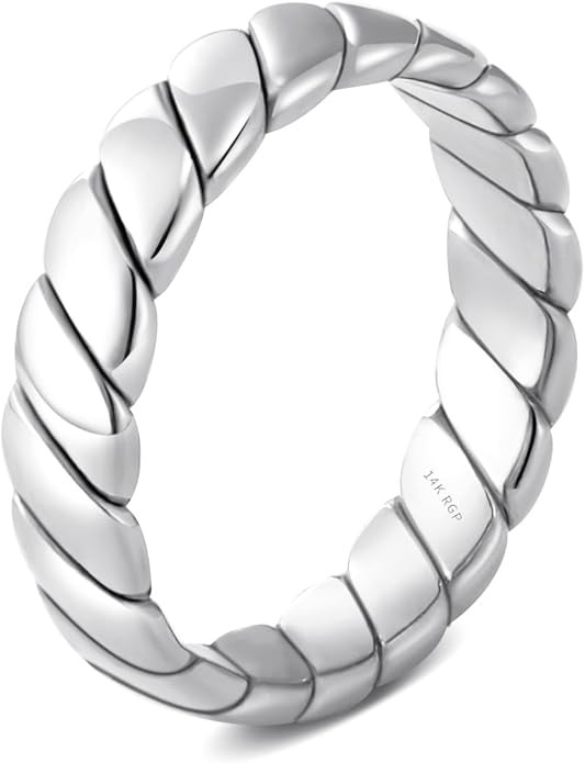 4mm Twisted Stacking Bands Ring for Women 14K Gold Plated Statement Ring Non Tarnish Flat Cute Th... | Amazon (US)