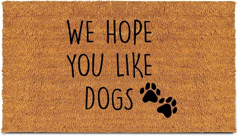 PLUS Haven Coco Coir Door Mat with Heavy Duty Backing, We Hope You Like Dogs Doormat, 17.5”x30”, Doo | Amazon (US)