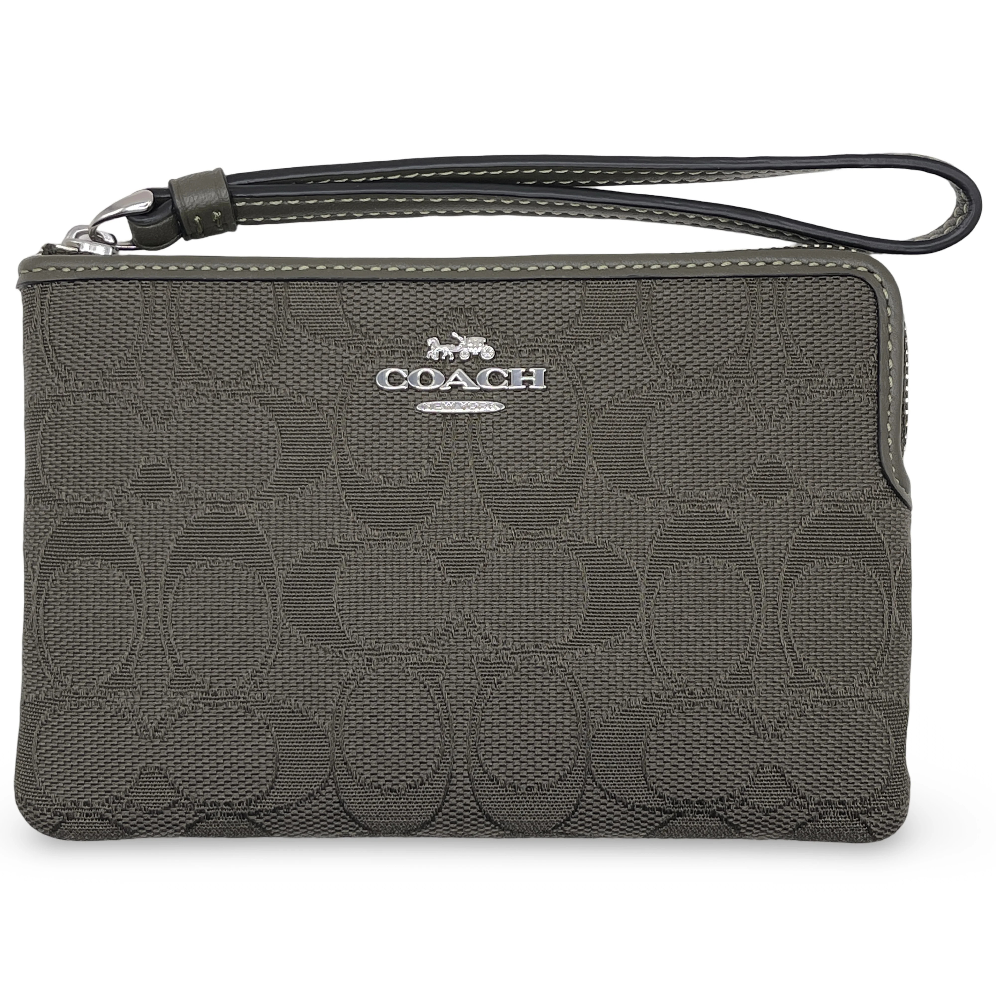 Coach Women's Small Corner Zip Wristlet in Signature Jacquard (Olive Drab) | Walmart (US)