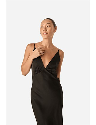 Gingerlilly Black Silky Satin Long Chemise | David Jones | David Jones (Australia & New Zealand)