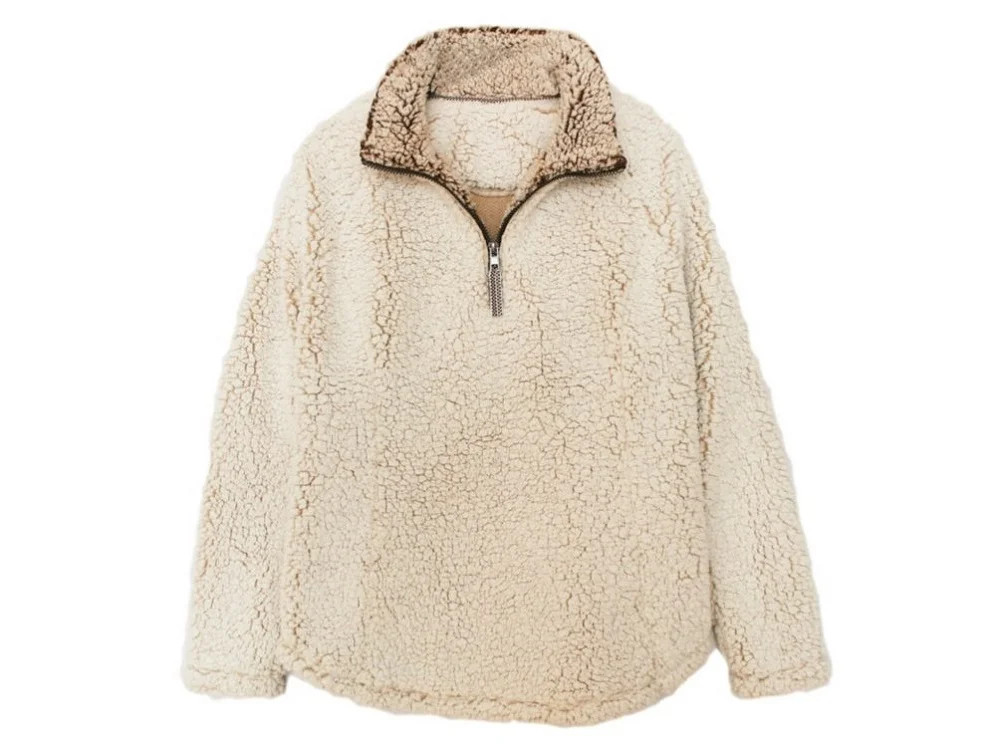 Member's Mark Womens Size Small 1/4 Zip Cozy Sherpa Pullover - New Ivory/Brown | Walmart (US)