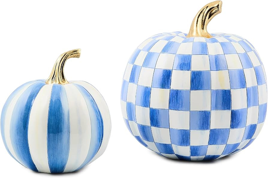 MACKENZIE-CHILDS Set of 2 Pumpkins, Resin Halloween and Fall Decor, Small and Medium, Blue-and-Wh... | Amazon (US)