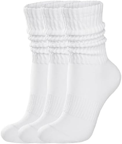 Womens Scrunch Crew Socks: Retro Solid Slouch Mid Calf Socks - Cotton Casual Athletic Socks 3 Pac... | Amazon (US)