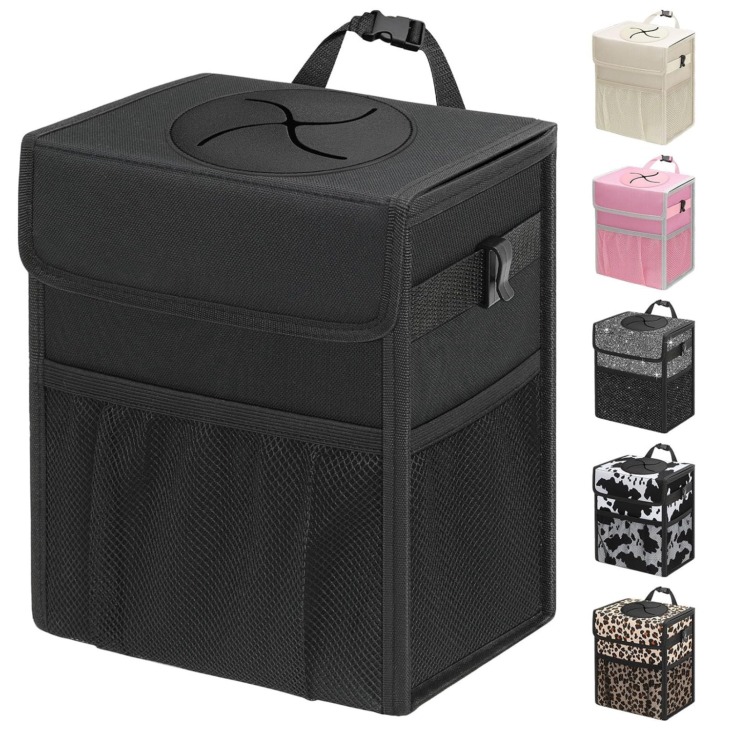 Capolo Car Trash Can with Lid, Leakproof Car Garbage Can Car Trash Bag | Amazon (US)