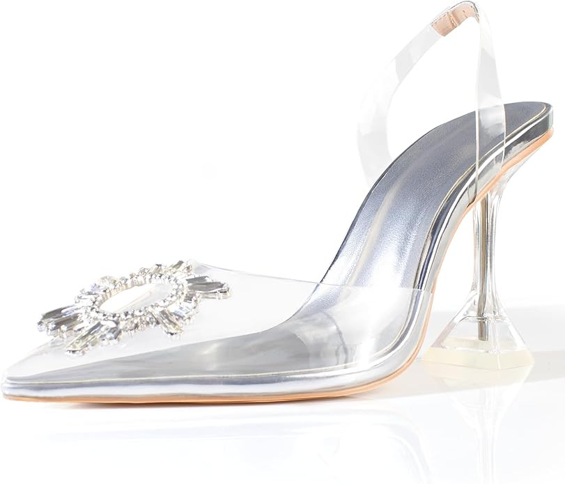 sarawill Women's Sexy Stiletto Pumps Pointed Toe Transparent PVC High Heels Crystal Rhinestones S... | Amazon (US)