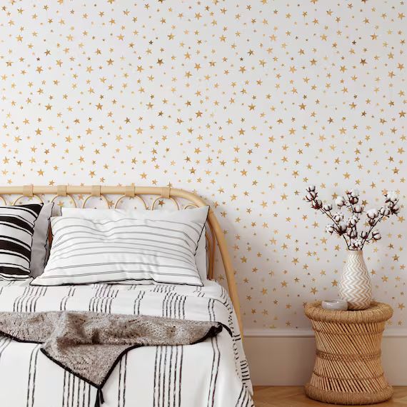 Gold Stars Wallpaper for Baby Nursery With White Background - Etsy | Etsy (US)