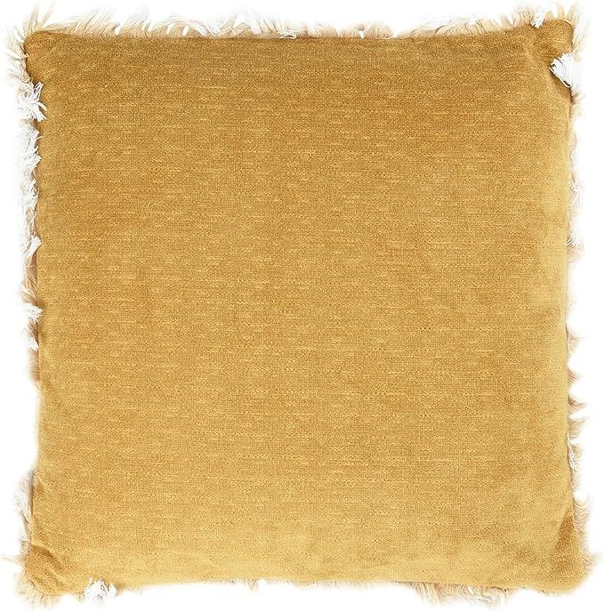 Bloomingville 18" Square Polyester Fringed Ends Pillow, Mustard | Amazon (US)