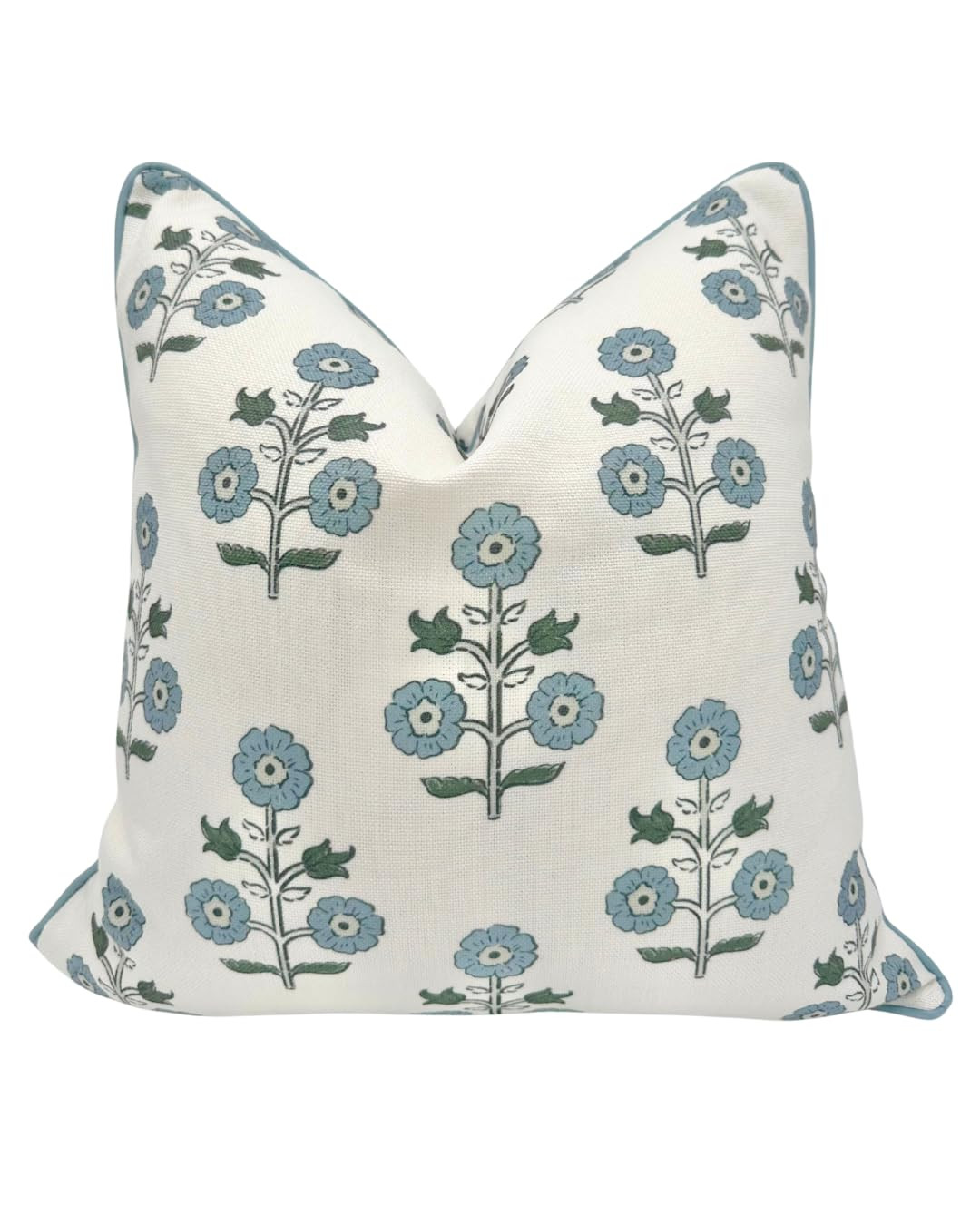 "The Stella” Floral Block Print Pillow Cover – Blue & White Decorative Throw Pillow Cover wit... | Amazon (US)