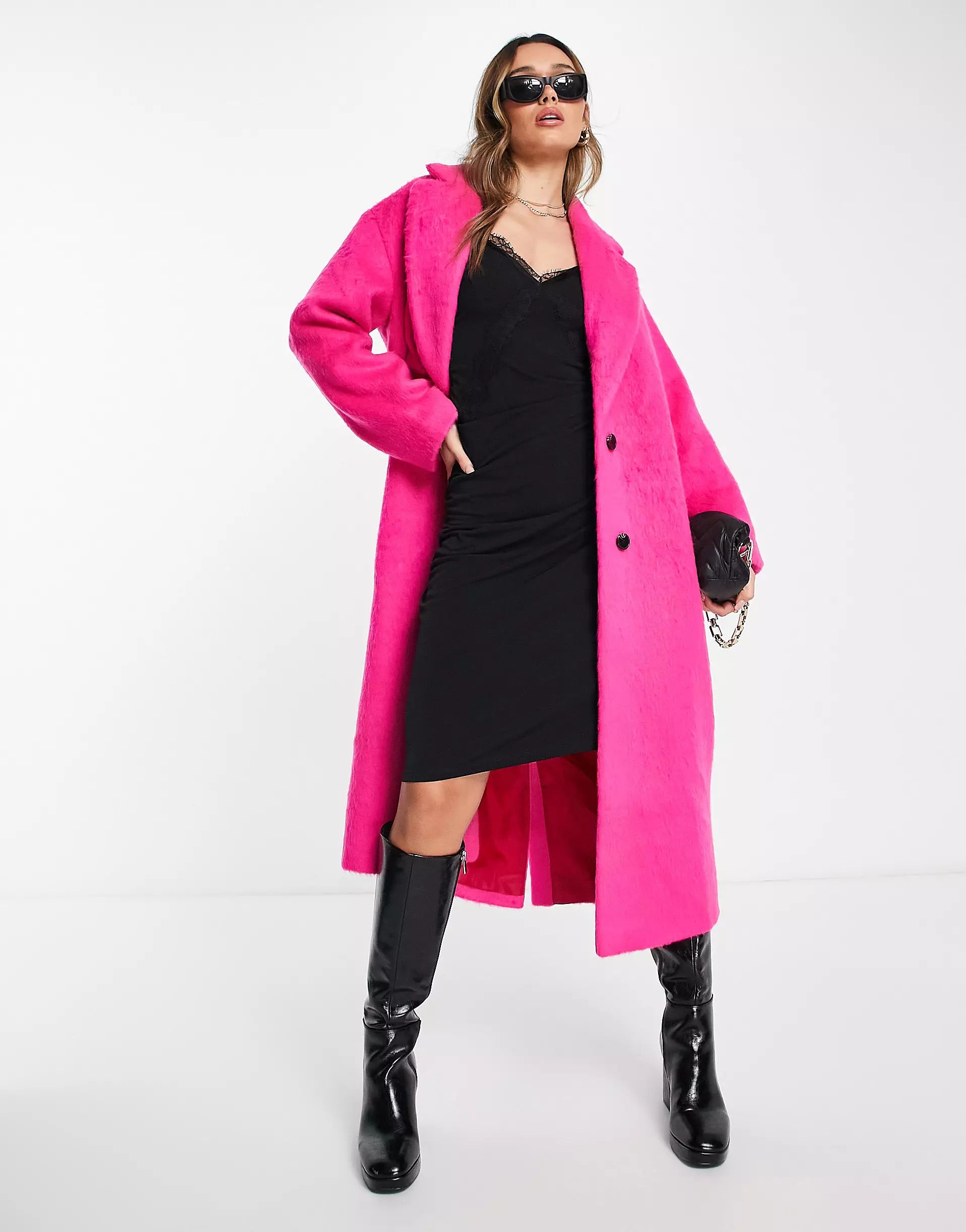 ASOS DESIGN brushed formal coat in pink | ASOS (Global)