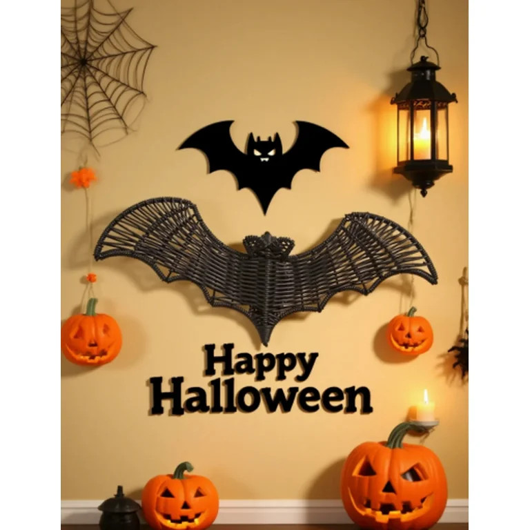 Halloween Rattan Bat Decorations -Black Woven Bats Hanging in The Tree, Porch, Yard, Lawn, Indoor... | Walmart (US)