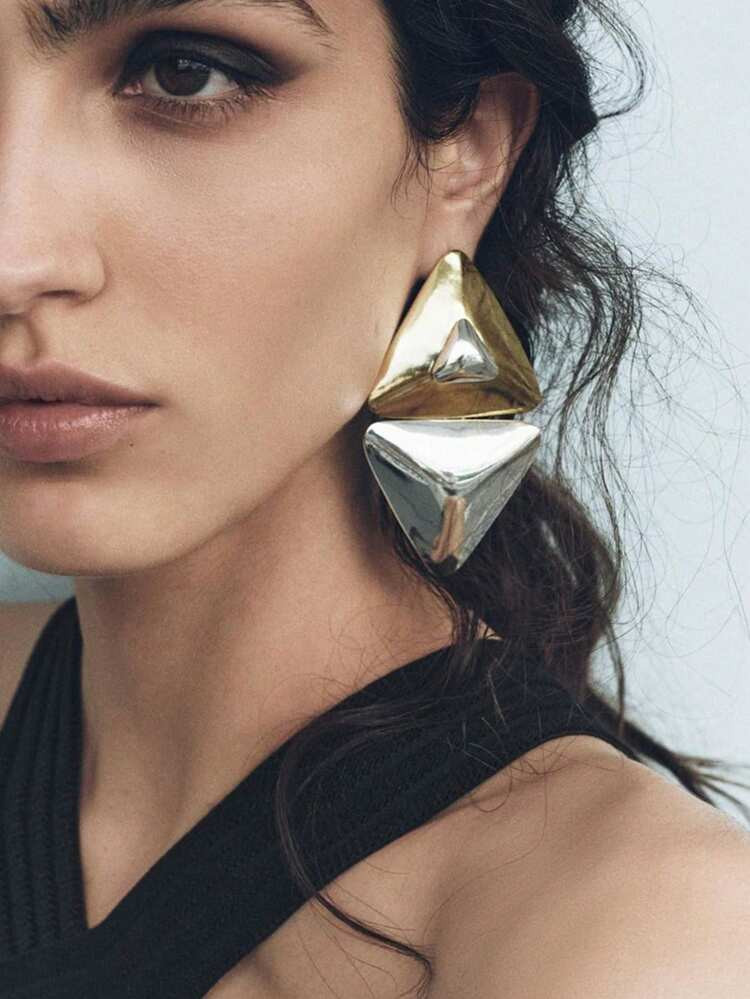 Dual Triangle Earrings, ZAA Fashion Design Alloy Combination, Vintage Geometric Pendant Earrings | SHEIN