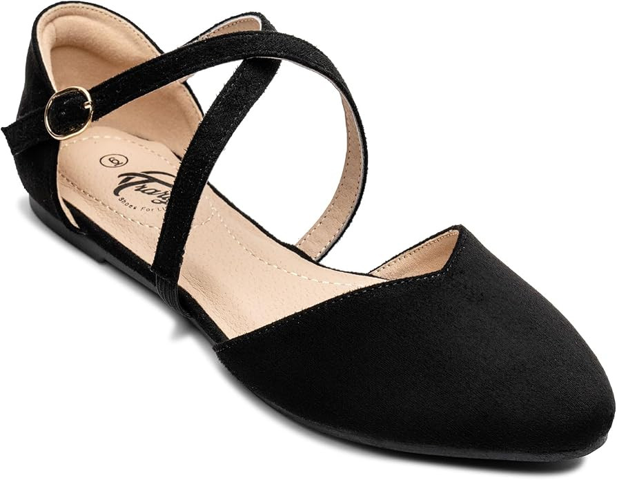 Trary Flats Shoes Women,D'Orsay Criss Cross Ankle Strap Flats for Women Dressy Comfortable, Women... | Amazon (US)