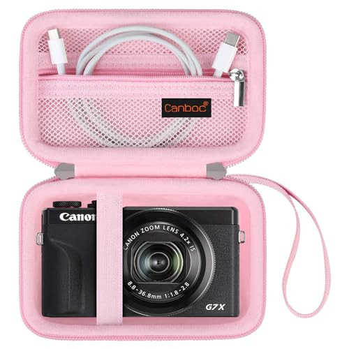Canboc Hard Case for Canon PowerShot G7X Mark II/III / G5 X Mark II Digital Camera, Mesh Bag fit Battery, Charger, USB Cable, Pink | Amazon (US)