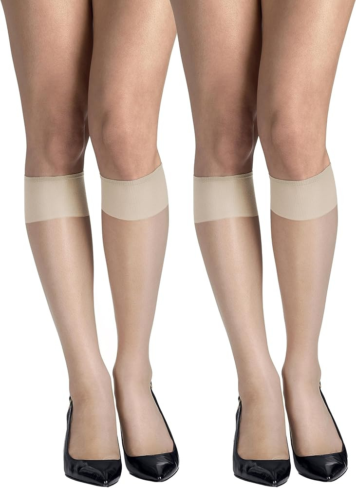 Hanes Silk Reflections Women's Silky Sheer Reinforced Toe Knee-High Stockings | Amazon (US)