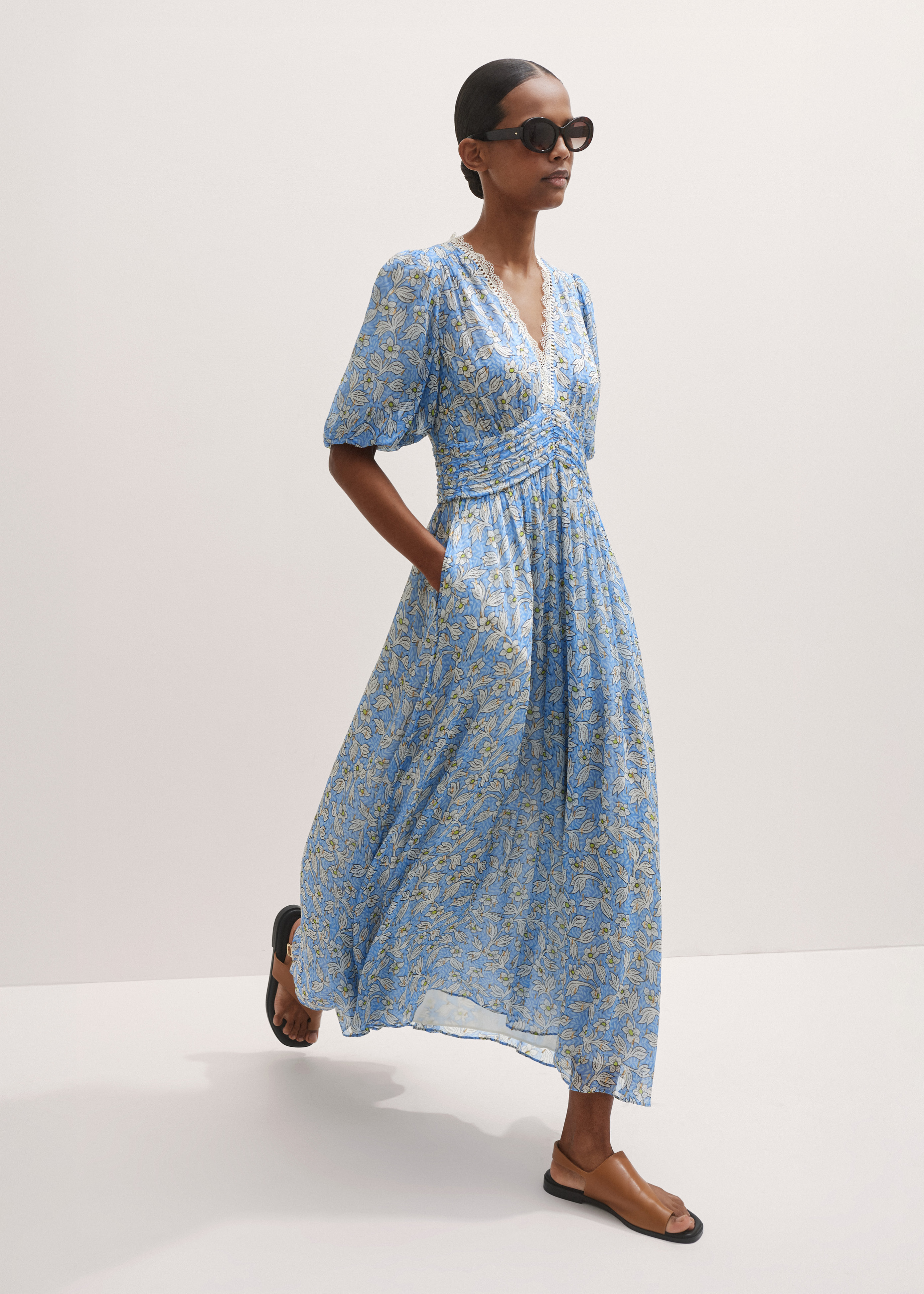 Women's White Evening Primrose Print Maxi Dress | ME+EM | ME+EM Global (Excluding US)