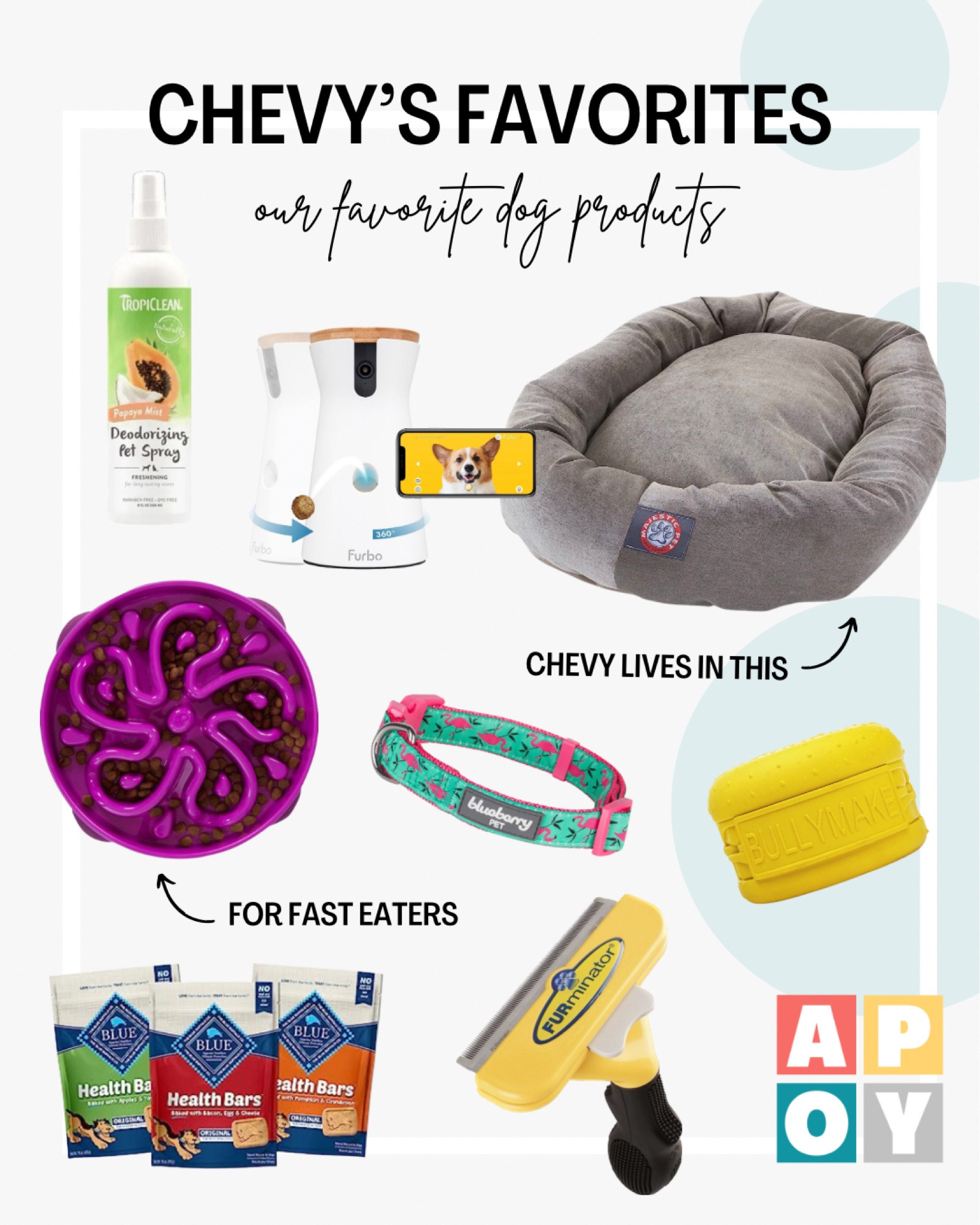 Tail-wagging essentials for your beloved pup: Stay connected with a WiFi pet camera, pamper with a dog perfume spray, provide comfort with a cozy bed, engage with a puzzle slow feed bowl, accessorize with a stylish collar, entertain with an indestructible chew toy, reward with healthy Blue Buffalo treats, and keep them well-groomed with a Furminator hair remover.

#LTKFind #LTKunder50 #LTKhome