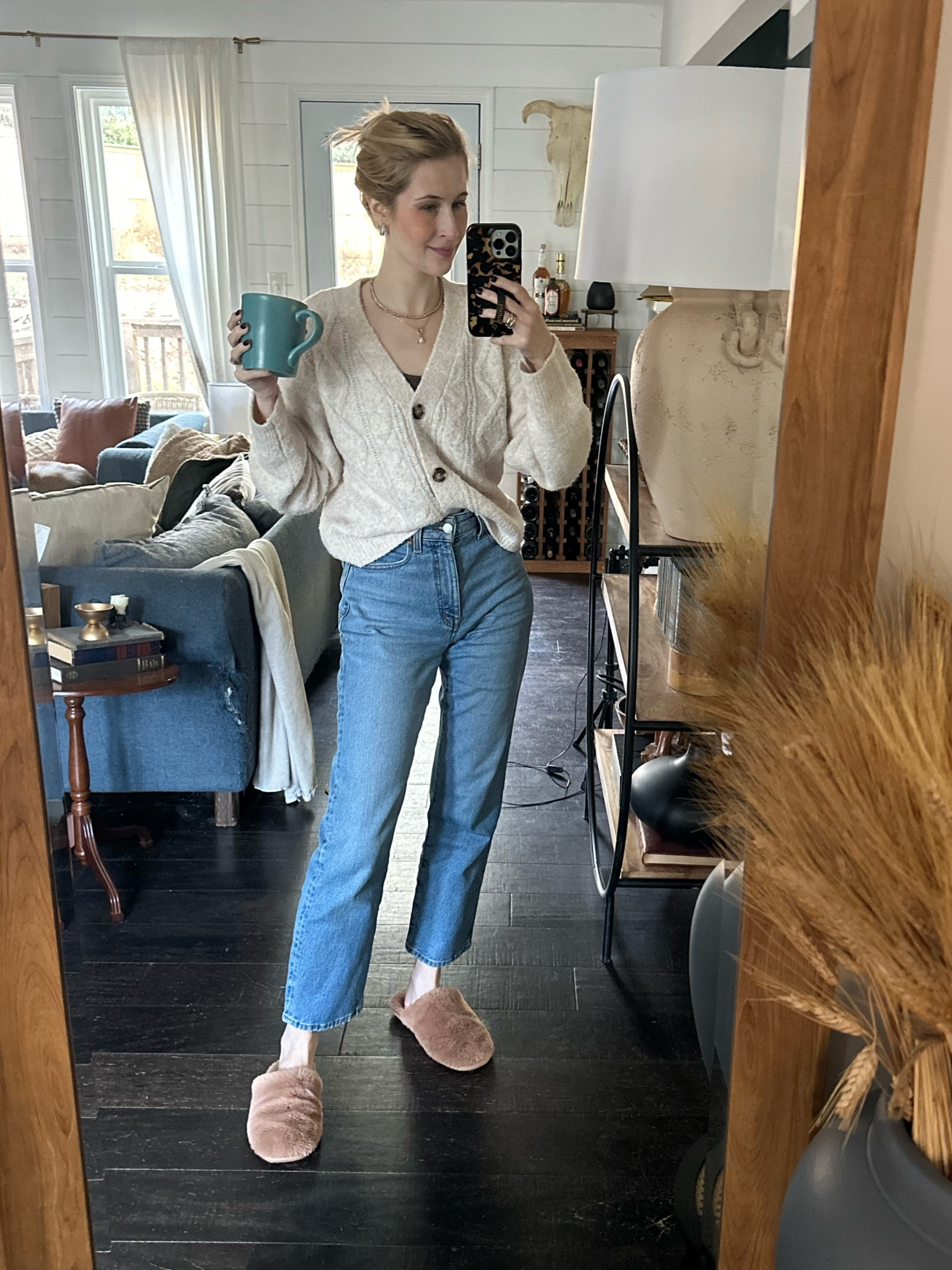 Cozy casual look for today hanging around the house working on projects 

Strait leg jeans | jeans | slippers | cropped denim | fall outfits | cardigan 

#LTKHoliday #LTKFindsUnder50 #LTKCyberWeek