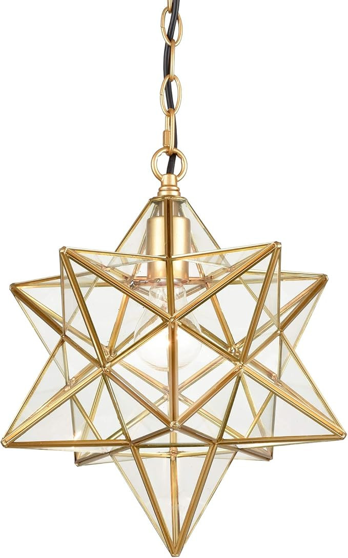 DANSEER Moravian Star Light Modern Brass Pendant Light 14 Inches with Clear Glass Shade | Amazon (US)