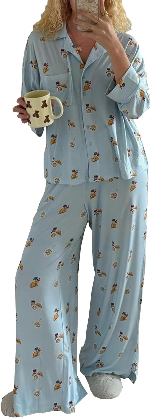 Yuemengxuan Y2k Girls Cute Pajamas Set Women 2 Piece Loose Lounge Set Long Sleeve Floral Printing... | Amazon (US)