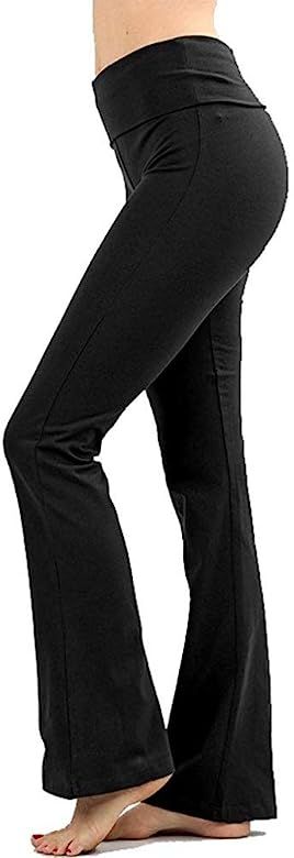 Zenana Women Fold Over Waist Cotton Stretch Flare Leg Boot Cut Yoga Pants Leggings | Amazon (US)
