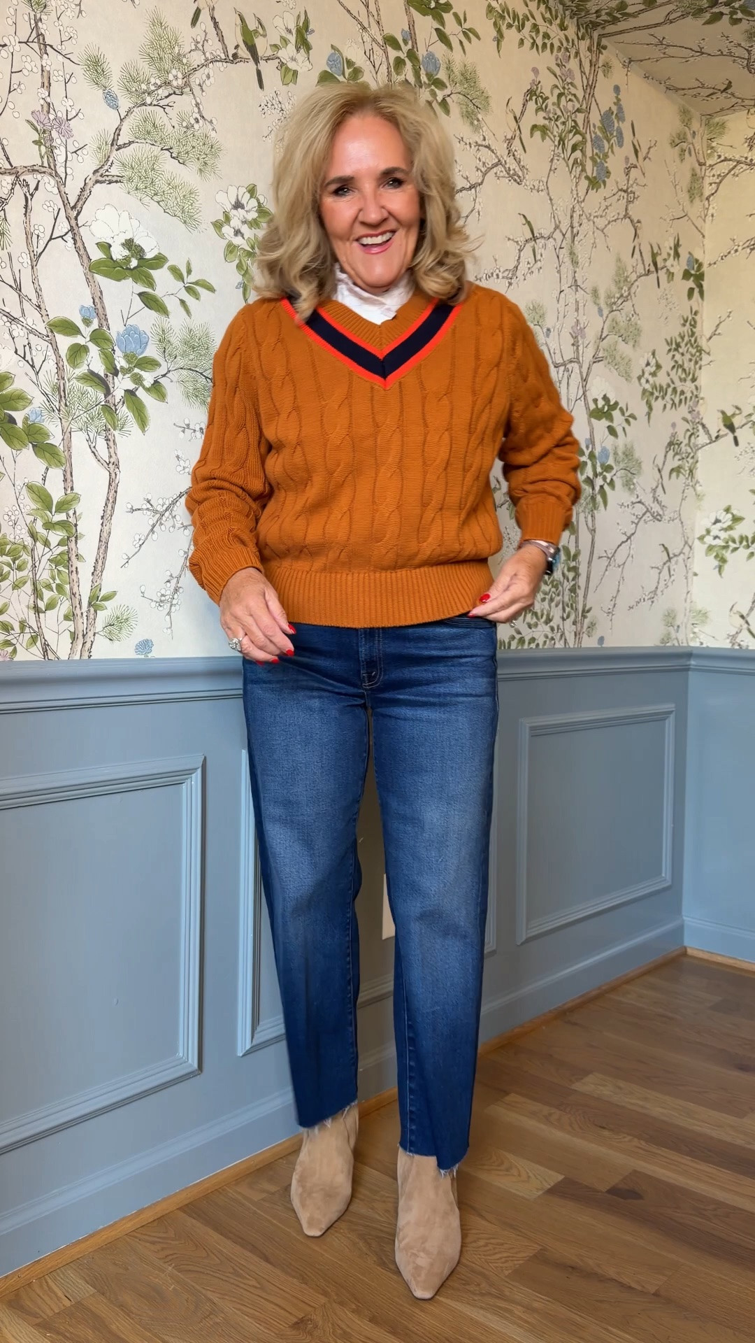 Sweater is Walmart sized up to a medium. The other Walmart jackets/sweaters that I’m linking. I’m wearing a medium and that worked great. 
Blouse size medium there’s a denim top as well. Check it out to see if your size is available.
Jeans are mother, jeans, and part of the premium denim sale that ends tonight at Anthropologie
I wear a 29 and these were a regular ankle length and I did need to cut them.
The current wash is a little bit different, but the silhouette is the same with the straight leg

#LTKOver40 #LTKootd #LTKPetite

#LTKSeasonal