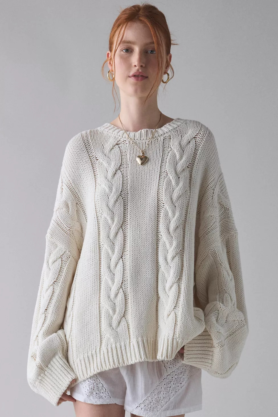 BDG Skylar Oversized Crew Neck Cable Knit Sweater | Urban Outfitters (US and RoW)