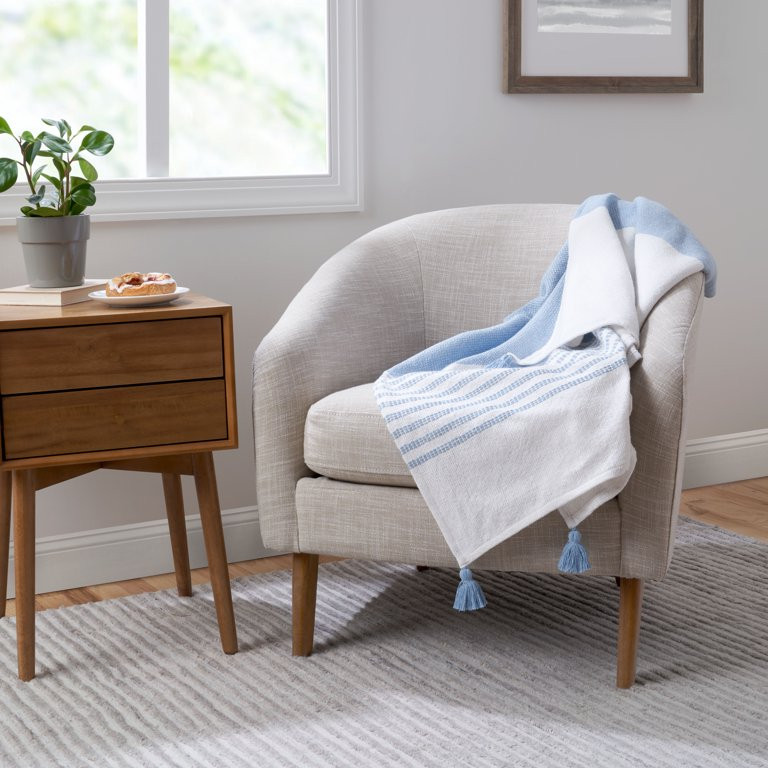 Gap Home Block Stripe Organic Cotton Throw with Tassels, Blue, 50"x60" | Walmart (US)