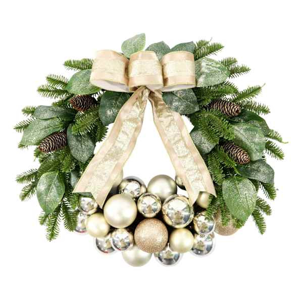 Silver & Gold Ball Pine Wreath, 28" | At Home