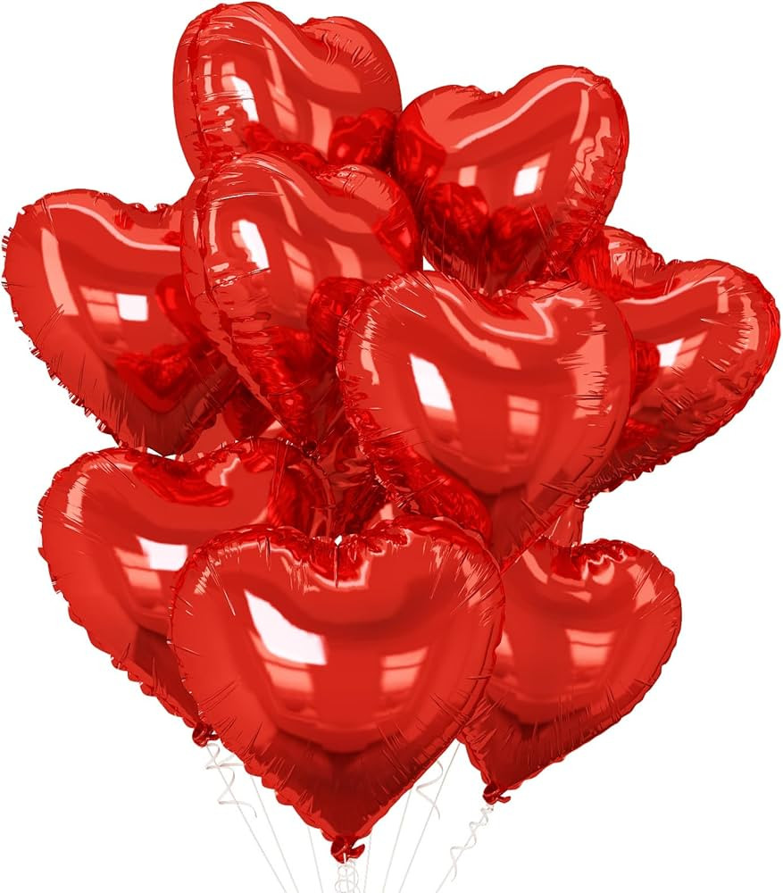 Red Heart Balloons,10Pcs Red Foil Heart Shaped Love Balloons,18Inch Red Helium Mylar Balloons for... | Amazon (CA)