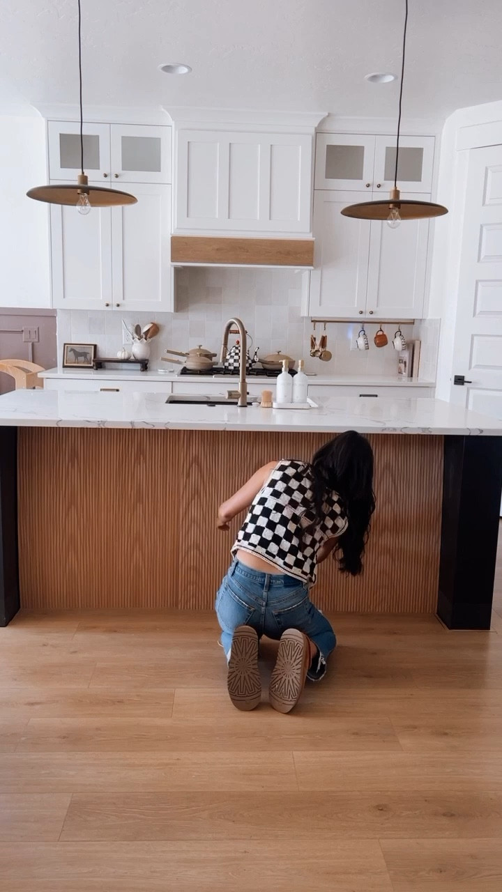 Working on wrapping our kitchen island in pole wrap! It’s so easy to work with and gives the island an elevated fluted wood look. Pole wrap is ALWAYS sold out but it’s in stock right now! 

#LTKfamily #LTKhome #LTKsalealert