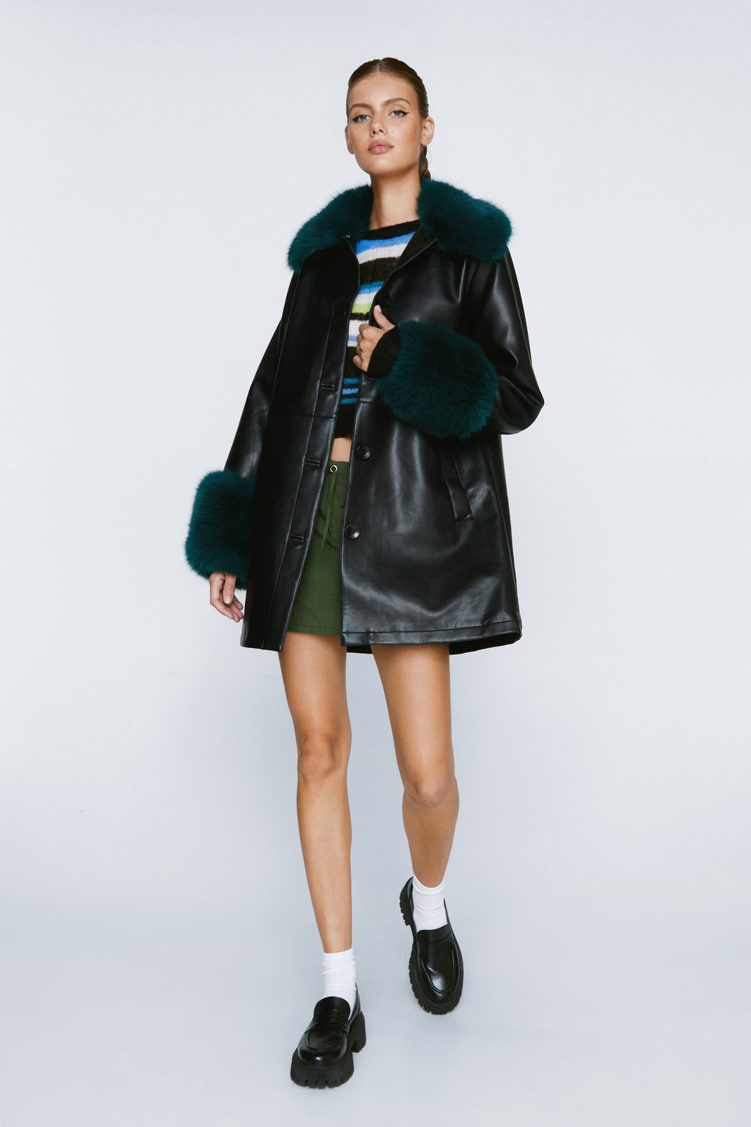 Contrast Fur Collar Faux Leather Coat | Nasty Gal UK (+IE)