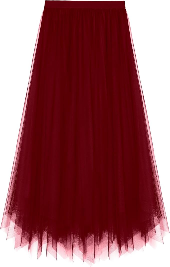 Kingfancy Women's Winter Skirts 2 Layered Tulle Tiered Long Skirts Elastic Waist A-Line Midi Skir... | Amazon (US)