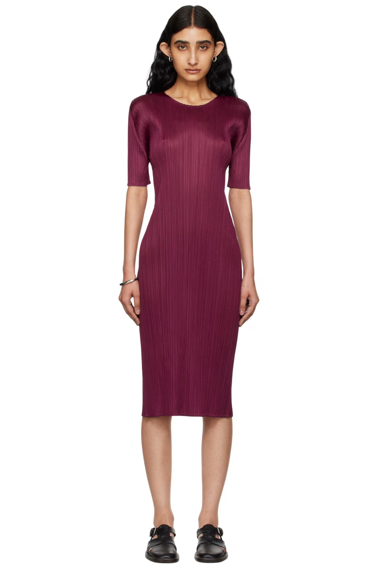 PLEATS PLEASE ISSEY MIYAKE - 버건디 먼슬리 컬러 메이 미디 드레스 | SSENSE