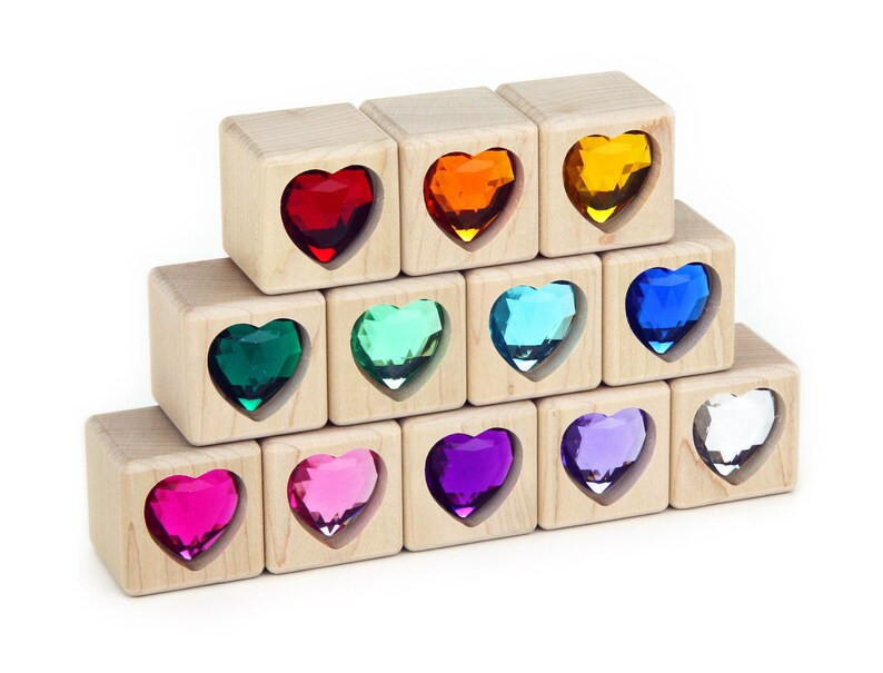 12 Pc Rainbow Hearts Gem Building Blocks Maple Unit Blocks Heart Gems Love Gems Rainbow Valentine... | Etsy (US)