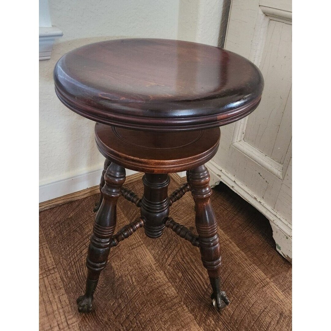 Antique Meriden Mahogany Wood Piano Stool Ball Claw Feet Adjustable Swivel Seat - Etsy | Etsy (US)
