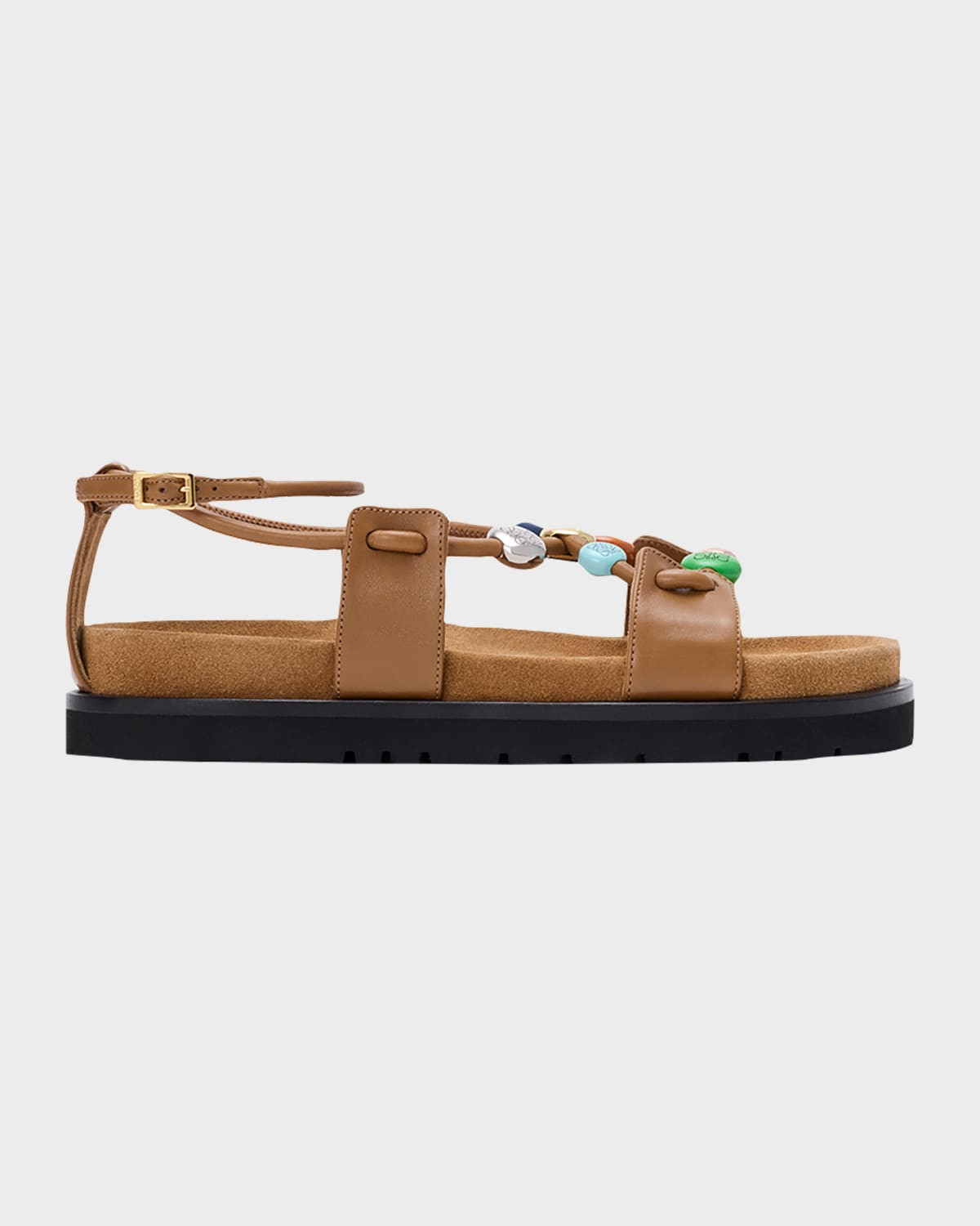 x Paula & apos;s Ibiza Anagram Pebble Bead Leather Sandals | Neiman Marcus