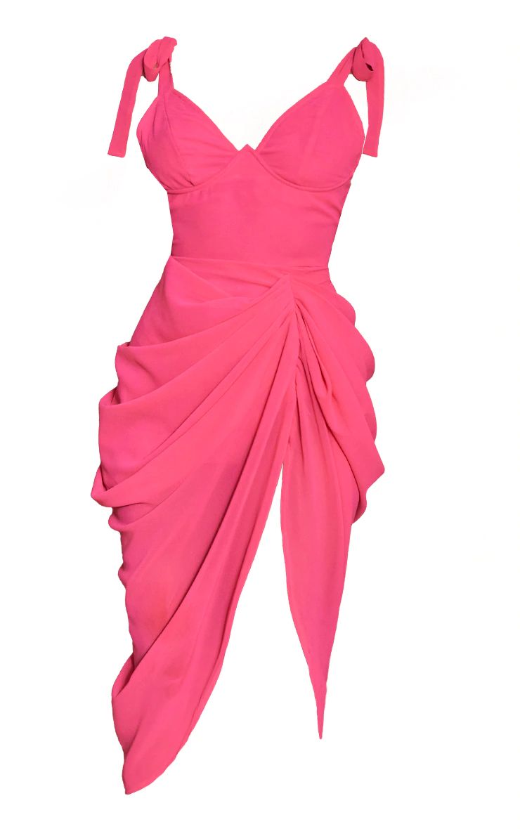 Hot Pink Underwire Detail Draped Midi Dress | PrettyLittleThing US