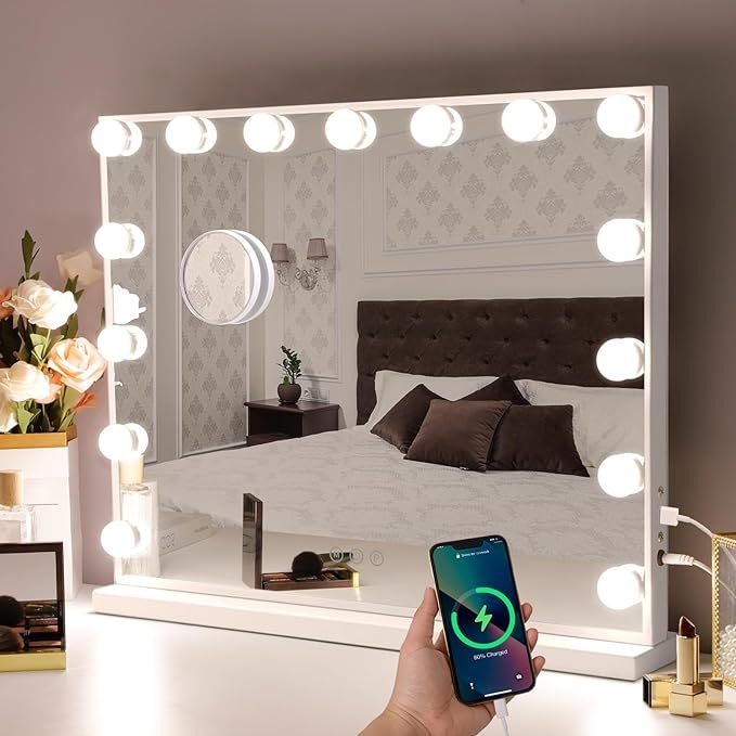 Hansong Vanity Mirror with Lights, 22''x18'' Hollywood Mirror, Makeup Mirror with 15 Dimmable Bul... | Amazon (US)
