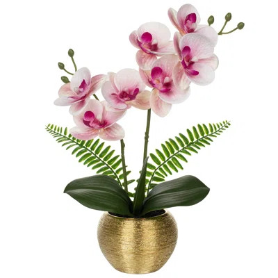 Fake Orchid Flowers 13'' Orchids Artificial Flowers With Silver Ceramic Vase Faux Orchid,White Orchids Sliver Vase | Wayfair North America