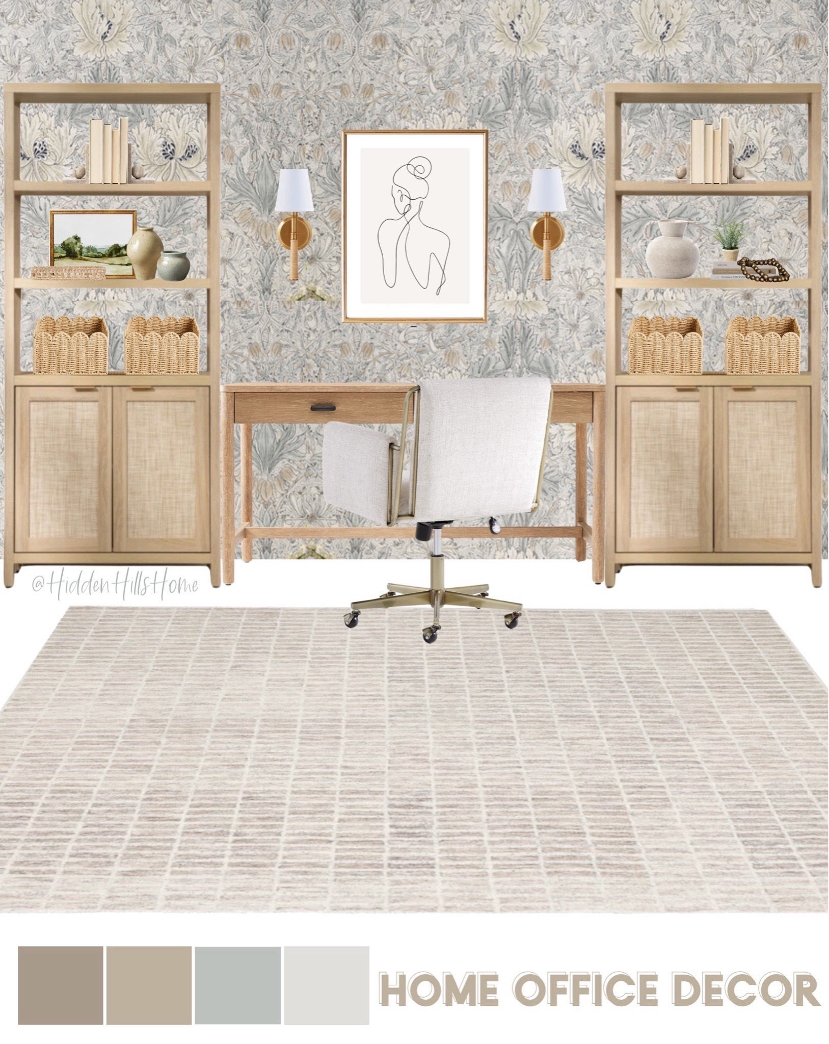 Home office mood board, office mood board, home office, desk, wallpaper, rug, bookcase #office 


#LTKHome #LTKGiftGuide #LTKSaleAlert