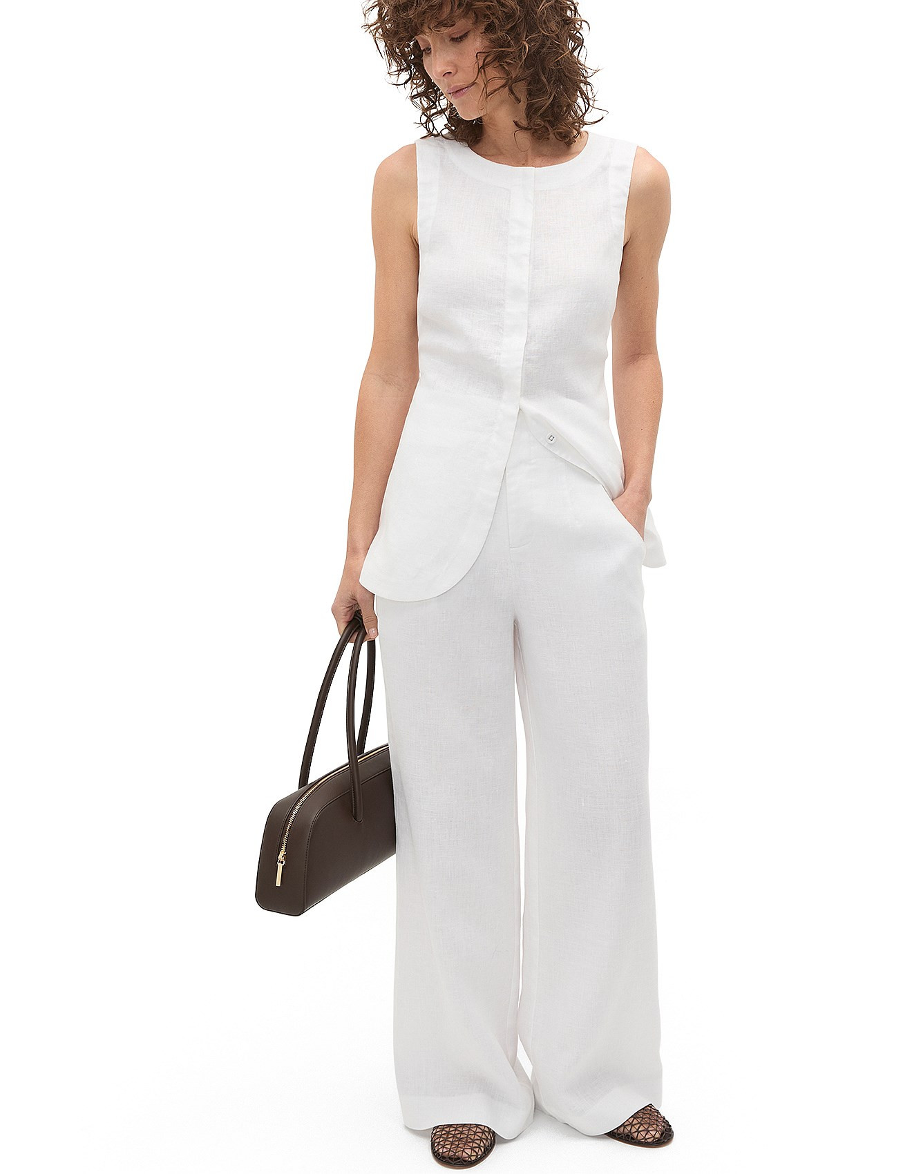 CORE LINEN HIGH WAISTED WIDE LEG PANT | David Jones (Australia & New Zealand)