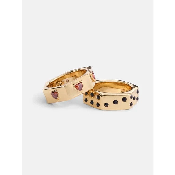 Free Assembly Women's Goldtone Hexagon Ring with Cubic Zirconia Set, 2-Piece, Size 7 | Walmart (US)