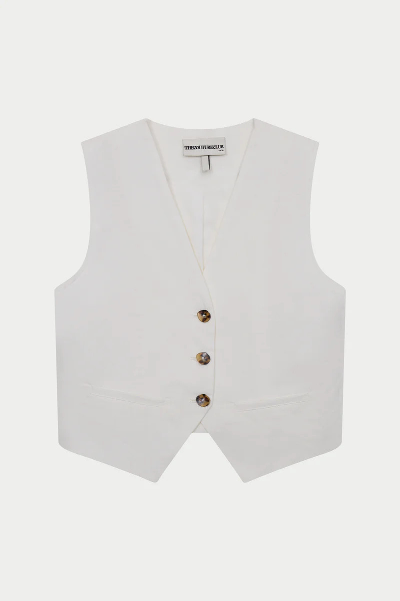 LINEN BLEND WAISTCOAT - WHITE | The Couture Club