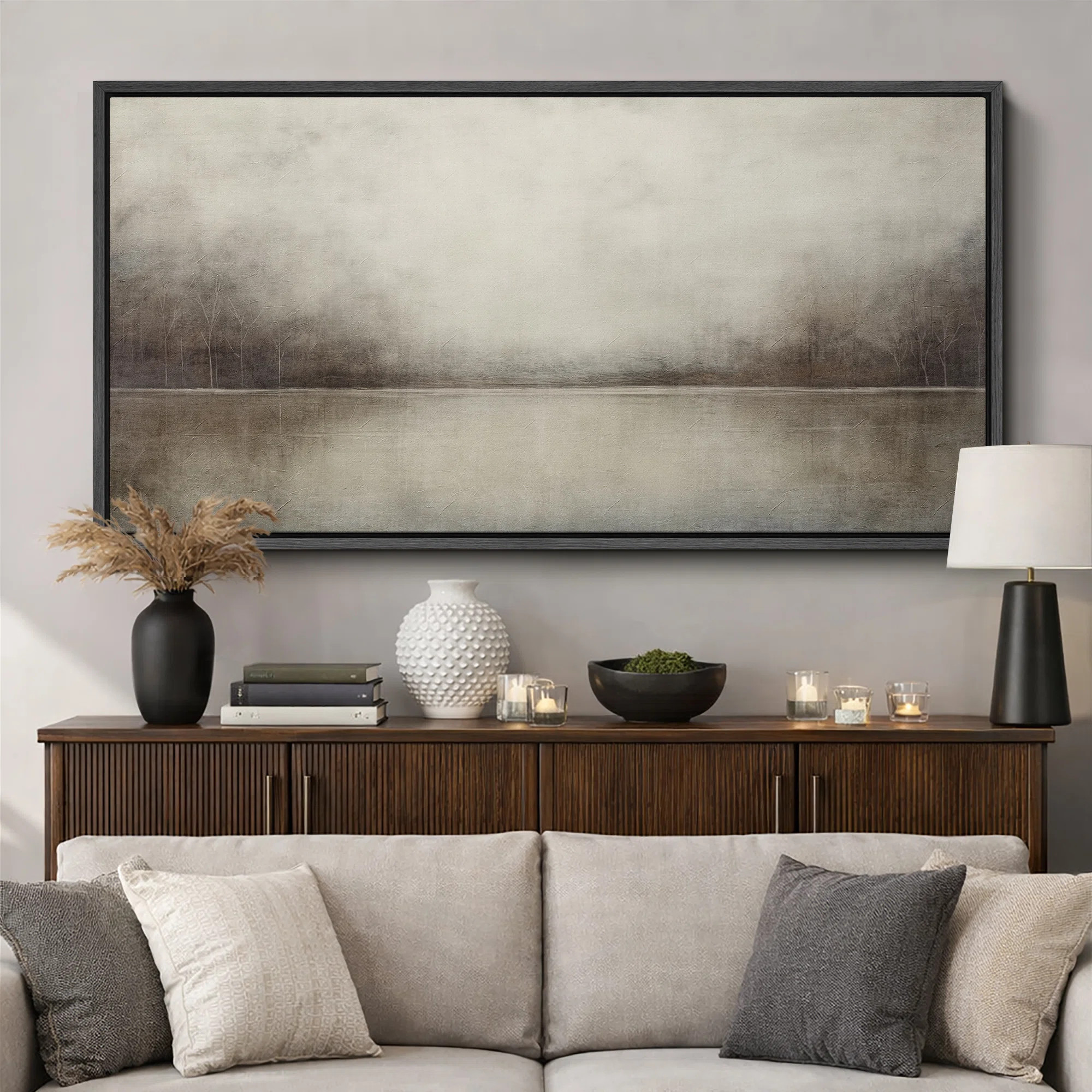 Minimal Landscape "Moody Brown With Green Tunes Artwork, Retro Neutral Tranquil Abstract Landscap... | Wayfair North America